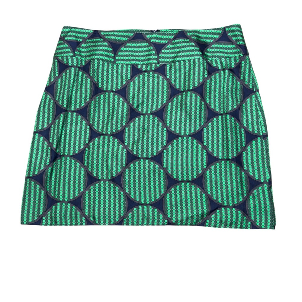 Boston Proper Geometric Print Mini Skirt Green Navy Mod Retro Preppy statement